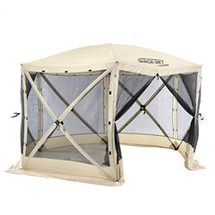 便携式快速弹出户外露营凉亭屏风帐篷，六边形遮阳棚庇护所，附地钉和携带袋，棕色11.5 x 11.5英尺