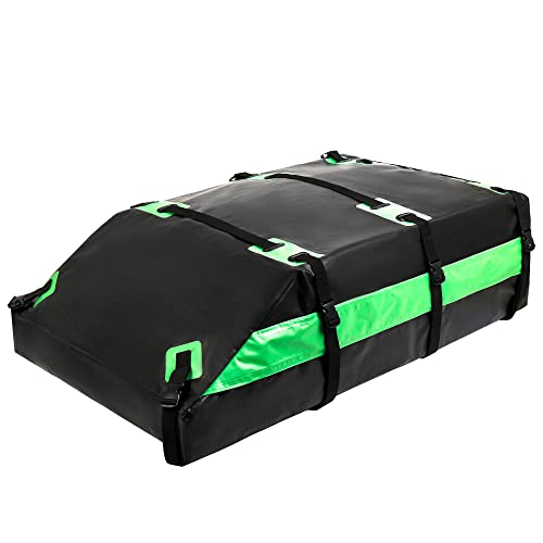 优质车顶行李托运袋，100%防水汽车车顶袋，15立方英尺，适用于带或不带行李架的车顶，重型款式（15立方英尺，绿色）。