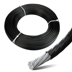 330英尺 长度的黑色乙烯基涂层钢丝绳，直径从3/32英寸至1/8英寸，不锈钢飞机钢丝绳，适用于室内室外，7x7 绞线，可用于晾衣绳、吊线等。