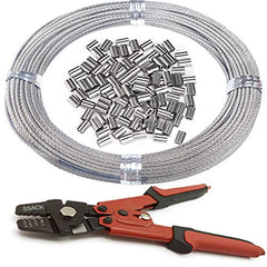 304不锈钢电缆钢丝绳 1/16 x 164英尺 带切割工具和压套工具以及100个压套