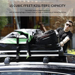 优质车顶行李托运袋，100%防水汽车车顶袋，15立方英尺，适用于带或不带行李架的车顶，重型款式（15立方英尺，绿色）。