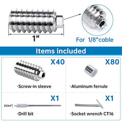 Safespan 40套1/8英寸隐形索缆套件，带拉铆钉螺丝，电缆张力器，T316不锈钢材质，适用于4x4、6x6、8x8木制立柱、甲板楼梯，CR73、CV1、CG1