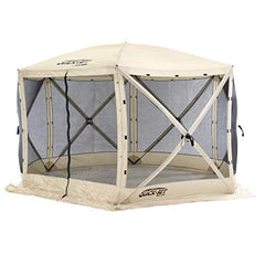 CLAM Quick-Set Escape 11.5 x 11.5 Foot Portable Pop-Up Outdoor Camping Gazebo Screen Tent 6 Sided Canopy Shelter with Ground Stakes & Carry Bag, Tan