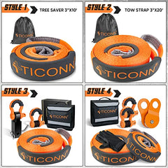 TICONN 3 ''x20' Recovery Tow Strap, Break Strength 35,000 lbs Tested Tree Saver, Triple Reinforced Webbing and Loop Straps Kit, Winch Snatch Strap (20' Recovery Strap)