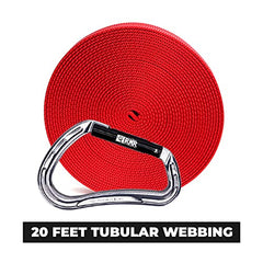 Rock-N-Rescue 20-Foot Webbing and Carabiner Combo - Red, Heavy-Duty Tubular Nylon, Made in USA, Rock Climbing, Firefighter, and Rescue Gear