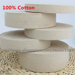 20mm/25mm/30mm/40mm/50mm Thick Plain Weave Cotton Webbing Tape Bag Straps Belt Sling Fabric Strap  2 Meter Free shipping