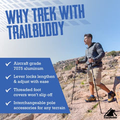 可调节的徒步杖，用于背包旅行和露营装备 - 一套2根可折叠的行走杖，铝制材质，带软木握把