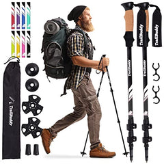 可调节的徒步杖，用于背包旅行和露营装备 - 一套2根可折叠的行走杖，铝制材质，带软木握把