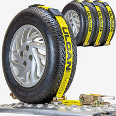 汽车拖车车辆绑带 - 滚动式惰轮三爪 - 120英寸 - 4包装 - 经典黄色 - 3300磅安全工作负载