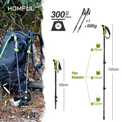 Homful/Hitorhike 用于北欧徒步杖露营徒步 超轻 可调节 伸缩登山杖攀爬。
