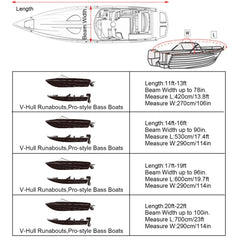 防护艇船套 - 11-22英尺条纹艇船套，防紫外线防水耐用的210D海洋拖车帆布艇船配件。