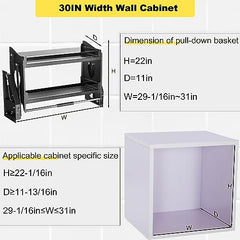 Ebusin 30 Inch Pull Down Cabinet Organizer - 2 Tier Kitchen Cabinet Pull Down Shelf Upgraded Model with Larger Capacity Ideal Spice Rack Organizer for Kitchen Cabinets.