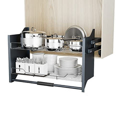 HAVEITS Pull Down Cabinet Organizer, 2 Tiers Spice and Dishes Pull Out Cabinet Storage Shelf for Kitchen Upper Blind Conner Cabinet, Suitable for 30inch Cabinet