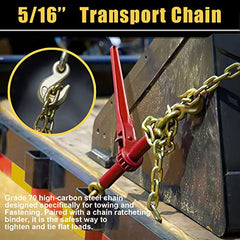 AYMMIC Transport Binder Chain,Tow Chain with 5/16'' x16',Grade 70,with Clevis Grab Hooks,4,700 lbs Working Load Limit,Tow Chain Tie Downs for Flatbed Trailers or Truck (2Pack)