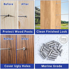 Muzata 60Pack Stainless Steel Protective Sleeves Cable Railing Kit Hardware for Wood Posts for 1/8" Wire Rope Cable T316 Marine Grade Deck Railing CR13,CP1