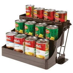 mDesign Plastic 3 Tier Pull Down Spice Rack - Easy Reach Retractable Large Capacity Kitchen Storage Shelf Organizer for Cabinet and Pantry - Holder for Seasoning Jars, Bottles, Shakers - Bronze
