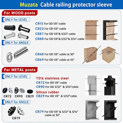 Muzata 60Pack Stainless Steel Protective Sleeves Cable Railing Kit Hardware for Wood Posts for 1/8" Wire Rope Cable T316 Marine Grade Deck Railing CR13,CP1