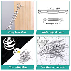 Muzata 5Pack M4 Hook and Eye Turnbuckle for Cable Wire Rope Tension Heavy Duty T304 Stainless Steel for DIY String Light Picture Hanging Tension Wire Kit CN09