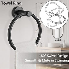 Pynsseu Bathroom Towel Ring Set, 304 Stainless Steel Matte Black Hardware Accessories Set Includes Hand Towel Holder, Toilet Paper Holder Black, Bathroom Hand Towel Holder