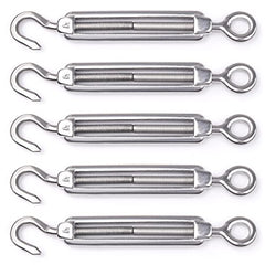 Muzata 5Pack M4 Hook and Eye Turnbuckle for Cable Wire Rope Tension Heavy Duty T304 Stainless Steel for DIY String Light Picture Hanging Tension Wire Kit CN09