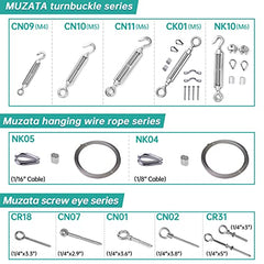 Muzata 5Pack M4 Hook and Eye Turnbuckle for Cable Wire Rope Tension Heavy Duty T304 Stainless Steel for DIY String Light Picture Hanging Tension Wire Kit CN09