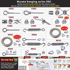 Muzata 5Pack M4 Hook and Eye Turnbuckle for Cable Wire Rope Tension Heavy Duty T304 Stainless Steel for DIY String Light Picture Hanging Tension Wire Kit CN09