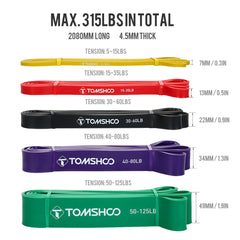 TOMSHOO 5pcs Pull Up Fitness Resistance Band Natural Latex Resistant Loop Bands Exercise Stretch Band with Door Anchor + Handles