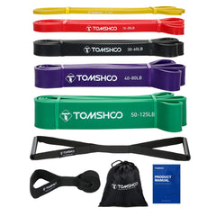 TOMSHOO 5pcs Pull Up Fitness Resistance Band Natural Latex Resistant Loop Bands Exercise Stretch Band with Door Anchor + Handles