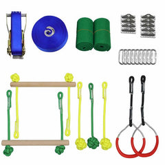 Courtyard Warrior Obstacle Course Line Kit 12m Slackline 7 Hanging Obstacles 9 Buckles for Warrior Kids Outdoor Backyard Fun