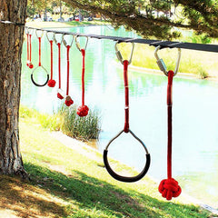Courtyard Warrior Obstacle Course Line Kit 12m Slackline 7 Hanging Obstacles 9 Buckles for Warrior Kids Outdoor Backyard Fun