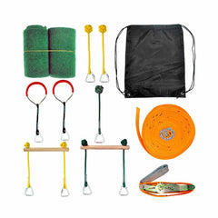Courtyard Warrior Obstacle Course Line Kit 12m Slackline 7 Hanging Obstacles 9 Buckles for Warrior Kids Outdoor Backyard Fun